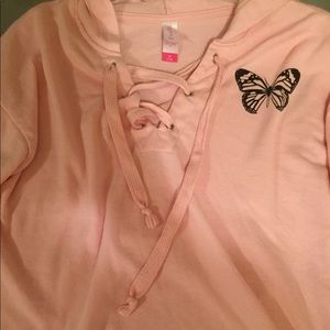 Xhilaration Pink Hooded Butterfly Soft Sweatshirt Sweater Med. Never Worn